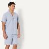 image:imageAmazon Essentials Mens Lightweight Woven Cotton Poplin Loungewear Shorts Pyjama Set with Notch CollarCornflower Blue Thin Stripe