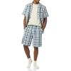 image:imageAmazon Essentials Mens Lightweight Woven Cotton Poplin Loungewear Shorts Pyjama Set with Notch CollarNavy Taupe Madras Plaid