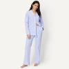 image:imageAmazon Essentials Womens Cotton Stretch Poplin Pajama Set Long Sleeve ButtonDown Shirt with PantsBlue Pinstripe