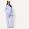 image:imageAmazon Essentials Womens Cotton Stretch Poplin Pajama Set Long Sleeve ButtonDown Shirt with PantsBlue Pinstripe