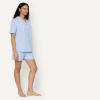 image:imageAmazon Essentials Womens Cotton Stretch Poplin Pajama Set Short Sleeve ButtonDown with ShortsBlue Pinstripe