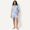 image:imageAmazon Essentials Womens Cotton Stretch Poplin Pajama Set Short Sleeve ButtonDown with ShortsBlue Pinstripe