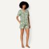 image:imageAmazon Essentials Womens Cotton Stretch Poplin Pajama Set Short Sleeve ButtonDown with ShortsLight Pink Palm Leaves