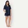 image:imageAmazon Essentials Womens Cotton Stretch Poplin Pajama Set Short Sleeve ButtonDown with ShortsNavy Ivory Dot