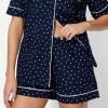 image:imageAmazon Essentials Womens Cotton Stretch Poplin Pajama Set Short Sleeve ButtonDown with ShortsNavy Ivory Dot