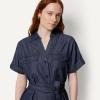 image:imageAmazon Essentials Womens RelaxedFit Short Sleeve ButtonDown Dress with BeltDark Midnight Wash