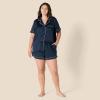 image:imageAmazon Essentials Womens Satin Short Sleeve ButtonDown Top and Short Sleepwear Pajama SetNavy