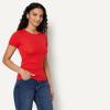 image:imageAmazon Essentials Womens SlimFit ShortSleeve Crewneck TShirt Pack of 2Bright Poppy RedTan