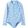 image:imageAmazon Essentials Girls Long Sleeve Rash Guard OnePiece SwimsuitBlue Ditsy Floral