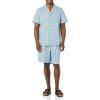 image:imageAmazon Essentials Mens Lightweight Woven Cotton Poplin Loungewear Shorts Pyjama Set with Notch CollarBlue Geo Print