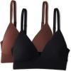 image:imageAmazon Essentials Womens Peached Microfiber Lined VNeck BraletteBlack  Rich Hazel
