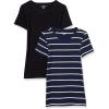 image:imageAmazon Essentials Womens SlimFit ShortSleeve Crewneck TShirt Pack of 2BlackNavyGreen  Horizontal Stripe