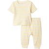 image:imageAmazon Essentials x Sofia Grainge Unisex Toddlers and Babies Cotton Knit Short Sleeve Shirt amp Pants SetWarm Yellow Ivory Uneven Stripe