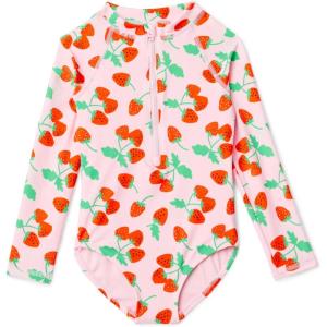 image:imageAmazon Essentials Girls Long Sleeve Rash Guard OnePiece SwimsuitPink Tomato Red Strawberries