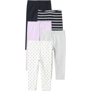 image:imageAmazon Essentials Girls and Toddlers Cotton Stretch LeggingsBlackLavenderDot