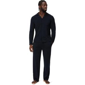 image:imageAmazon Essentials Mens CottonModal Pajama Set Long Sleeve ButtonDown Top with PantsBlack