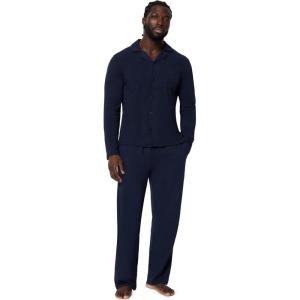 image:imageAmazon Essentials Mens CottonModal Pajama Set Long Sleeve ButtonDown Top with PantsNavy