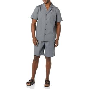 image:imageAmazon Essentials Mens Lightweight Woven Cotton Poplin Loungewear Shorts Pyjama Set with Notch CollarCharcoal