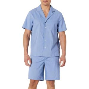 image:imageAmazon Essentials Mens Lightweight Woven Cotton Poplin Loungewear Shorts Pyjama Set with Notch CollarCornflower Blue