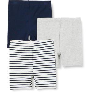 image:imageAmazon Essentials Toddlers and Baby Girls Cotton Breathable Pullon Bike Shorts with Elastic Waist Pack of 3Light Grey HeatherNavyStripe