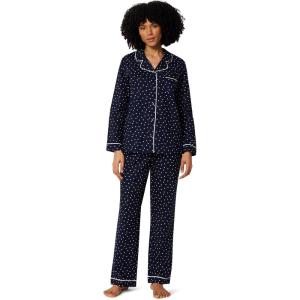 image:imageAmazon Essentials Womens Cotton Stretch Poplin Pajama Set Long Sleeve ButtonDown Shirt with PantsNavy Ivory Dot