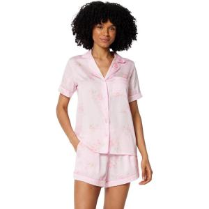 image:imageAmazon Essentials Womens Satin Short Sleeve ButtonDown Top and Short Sleepwear Pajama SetLight Pink Roses