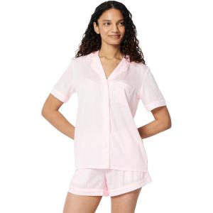 image:imageAmazon Essentials Womens Satin Short Sleeve ButtonDown Top and Short Sleepwear Pajama SetSoft Pink