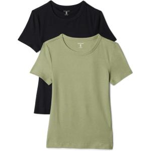 image:imageAmazon Essentials Womens SlimFit ShortSleeve Crewneck TShirt Pack of 2BlackOlive