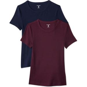 image:imageAmazon Essentials Womens SlimFit ShortSleeve Crewneck TShirt Pack of 2BurgundyNavy