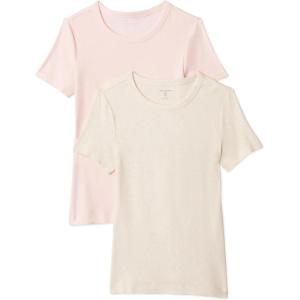 image:imageAmazon Essentials Womens SlimFit ShortSleeve Crewneck TShirt Pack of 2Oatmeal HeatherLight Pink