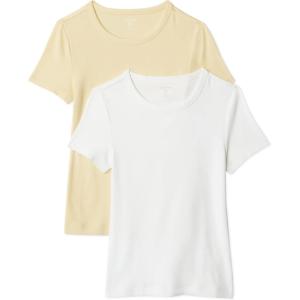 image:imageAmazon Essentials Womens SlimFit ShortSleeve Crewneck TShirt Pack of 2Pastel YellowWhite