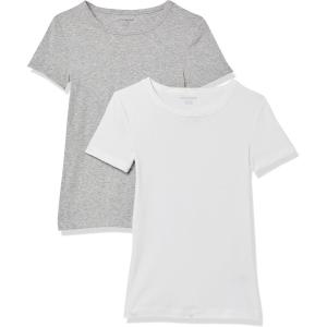 image:imageAmazon Essentials Womens SlimFit ShortSleeve Crewneck TShirt Pack of 2WhiteLight Heather Grey