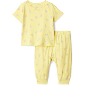 image:imageAmazon Essentials x Sofia Grainge Unisex Toddlers and Babies Cotton Knit Short Sleeve Shirt amp Pants SetLight Yellow Ice Cream