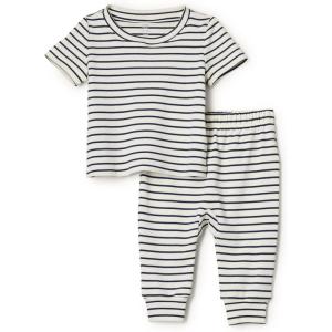 image:imageAmazon Essentials x Sofia Grainge Unisex Toddlers and Babies Cotton Knit Short Sleeve Shirt amp Pants SetNavy Tapered Stripe