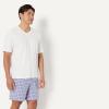 image:imageAmazon Essentials Mens Short Sleeve V Neck T Shirt and Relaxed Fit Cotton Stretch Poplin Shorts Lounge Sleepwear Pajama SetCheckIvory