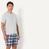 image:imageAmazon Essentials Mens Short Sleeve V Neck T Shirt and Relaxed Fit Cotton Stretch Poplin Shorts Lounge Sleepwear Pajama SetCountry PlaidLight Grey Heather