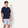 image:imageAmazon Essentials Mens Short Sleeve V Neck T Shirt and Relaxed Fit Cotton Stretch Poplin Shorts Lounge Sleepwear Pajama SetNavyThin Stripe