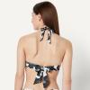 image:imageAmazon Essentials Womens LightSupport Padded Tie Halter Bikini Swimsuit Top Available in Plus SizeCream Black Floral