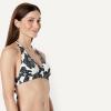 image:imageAmazon Essentials Womens LightSupport Padded Tie Halter Bikini Swimsuit Top Available in Plus SizeCream Black Floral