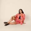 image:imageAmazon Essentials Womens RelaxedFit Fluid Twill ButtonDown ShirtBright Poppy Red Multi Folk Floral
