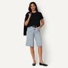 image:imageAmazon Essentials Womens RelaxedFit MidRise Long Jean ShortsTinted Ice Light Wash