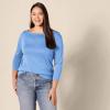 image:imageAmazon Essentials Womens SlimFit 34 Sleeve Boat Neck Cotton Modal Micro Rib TShirtBlue