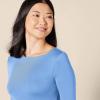 image:imageAmazon Essentials Womens SlimFit 34 Sleeve Boat Neck Cotton Modal Micro Rib TShirtBlue