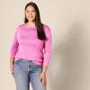 image:imageAmazon Essentials Womens SlimFit 34 Sleeve Boat Neck Cotton Modal Micro Rib TShirtBright Pink