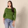 image:imageAmazon Essentials Womens SlimFit 34 Sleeve Boat Neck Cotton Modal Micro Rib TShirtGreen