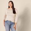 image:imageAmazon Essentials Womens SlimFit 34 Sleeve Boat Neck Cotton Modal Micro Rib TShirtOatmeal Heather