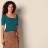 image:imageAmazon Essentials Womens SlimFit Half Sleeve Square Neck Summer TShirtDark Green