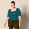 image:imageAmazon Essentials Womens SlimFit Half Sleeve Square Neck Summer TShirtDark Green