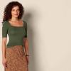 image:imageAmazon Essentials Womens SlimFit Half Sleeve Square Neck Summer TShirtOlive