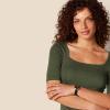 image:imageAmazon Essentials Womens SlimFit Half Sleeve Square Neck Summer TShirtOlive